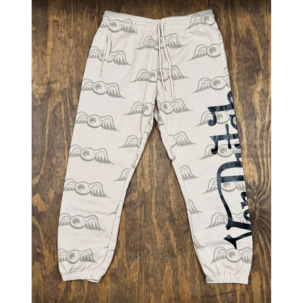 Von Dutch 1X Flying Eyeball Wing Logo Jogger Sweatpants Beige Y2K NWT